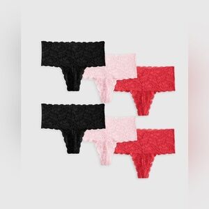 Quince Stretch Lace Thong 6 Pack Black, Red & Pink Size XS NWOT